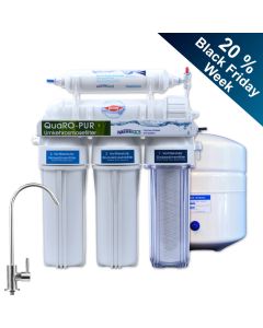 QuaRO PUR Klassische fünfstufige Osmoseanlage mit Tank und Edelstahl-Osmosehahn