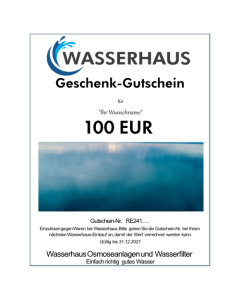 Geschenkgutschein für Wasserfilter und Umkehrosmoseanlagen von Wasserhaus  - Trinkwasserfilter verschenken