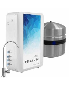 Sonderangebot - stromlose PURANEO Umkehrosmoseanlage mit Edelstahltank, Edelstahlhahn, Keimsperre