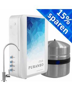 Sonderangebot - stromlose PURANEO Umkehrosmoseanlage mit Edelstahltank, Edelstahlhahn, Keimsperre