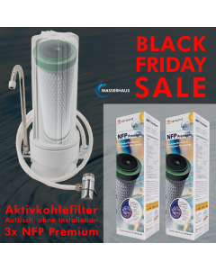 Black Friday Aktivkohlefilter Auftisch mit Anschluss an den Wasserhahn - inkl. 3x NFP Premium von Carbonit