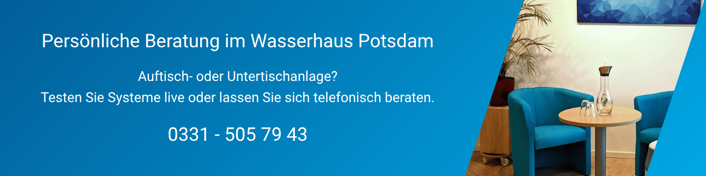 Banner zur Beratung im Showroom Wasserhaus in Potsdam oder per Telefon