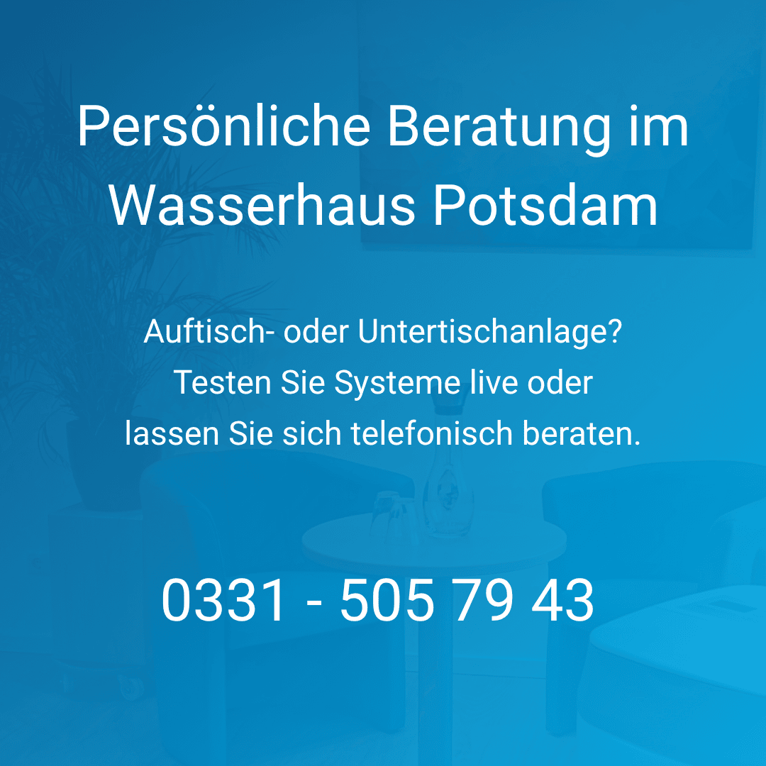Mobiler Banner zur Beratung im Showroom Wasserhaus in Potsdam oder per Telefon